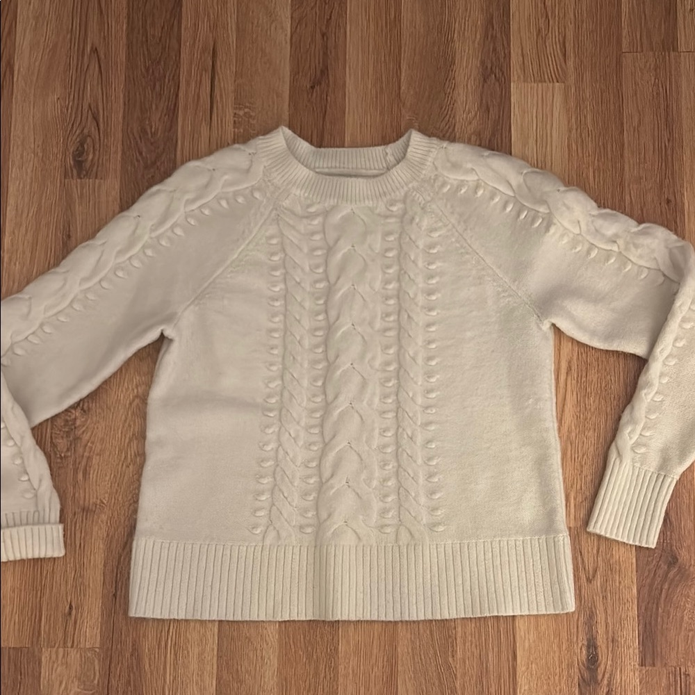 LOFT Cream Cable Knit Crew Neck Sweater